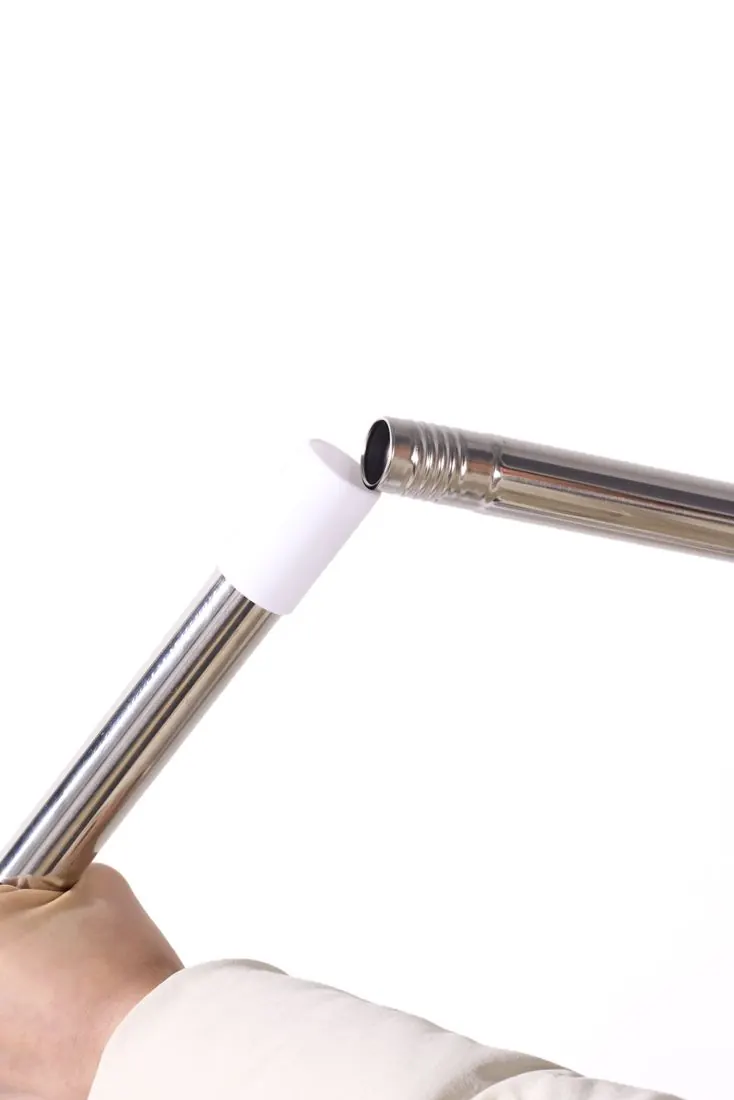 Two stainless steel pole sections with threaded joint